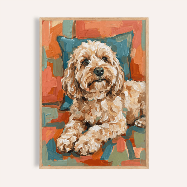 Cockapoo Print with Beige and Orange tones for living room wall art