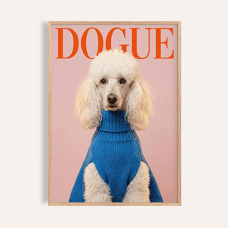 Dogue Poodle Print in pink, blue, and red for living room wall art