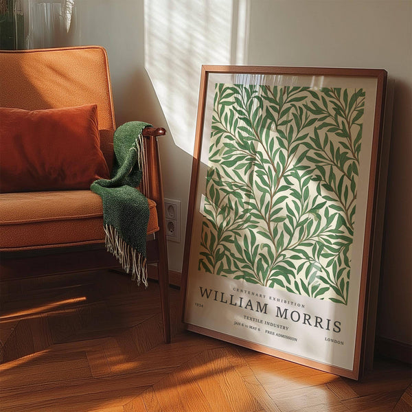 Repeating willow leaf pattern in classic art posters for reading corner