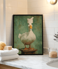 Painterly duck wall art featuring a duck with orange beak and legs against a Green background