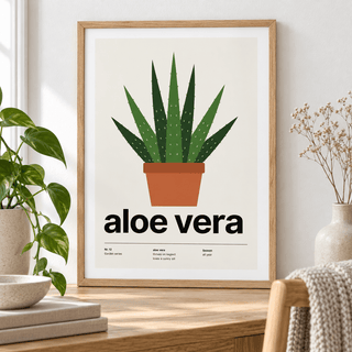 Close view of the aloe vera in a terracotta pot showing the fine print detail