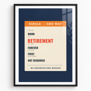 Close view of the single ticket from work to retirement print showing the fine print detail