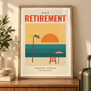Close view of the beach sunset retirement print showing the fine print detail