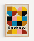 Retro Bauhaus geometric art print with bold colours for modern home decor