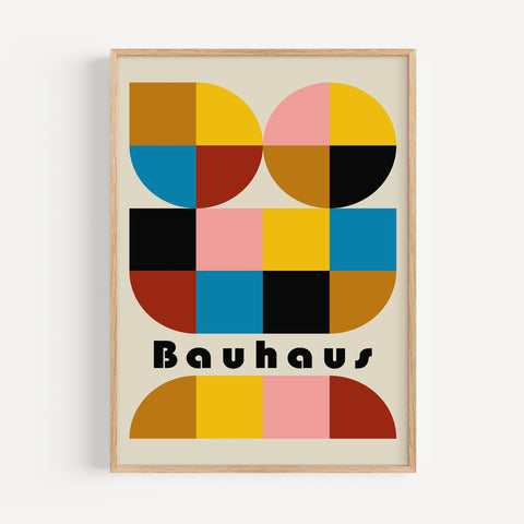 Retro Bauhaus geometric art print with bold colours for modern home decor