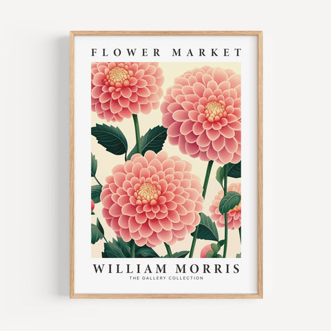 William Morris-inspired pink Dahlia flower print
