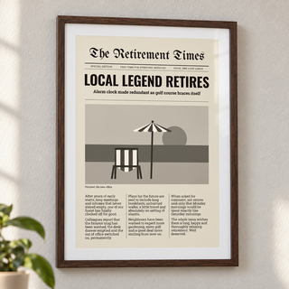Close view of the local legend retires newspaper print showing the fine print detail