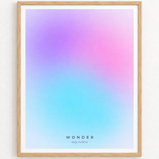 Close view of the pastel violet and cyan gradient print