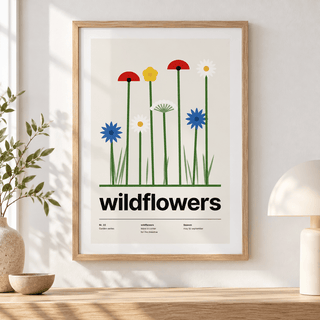 Close view of the meadow of cornflowers poppies and daisies showing the fine print detail