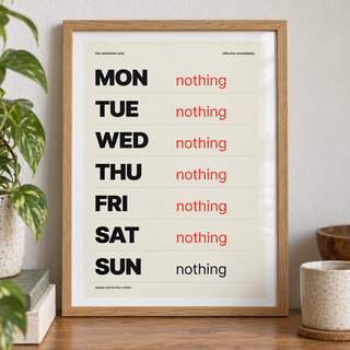 Close view of the Monday to Sunday nothing print showing the fine print detail