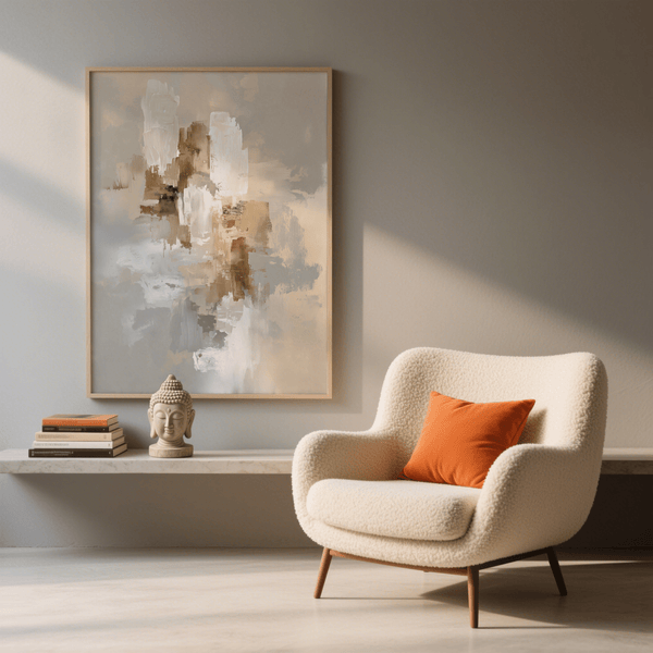 Abstract Neutral Art Print with beige and gold, great for neutral office art print