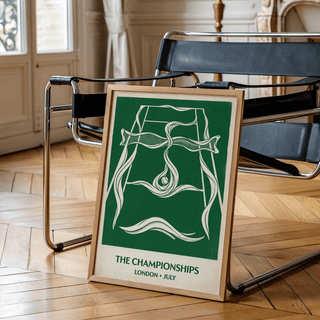 Close-up of Tennis Championship Wall Art print showing flowing linework over a tennis court outline