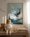Calming Whale Nursery Wall Art decor in blue and white for nursery