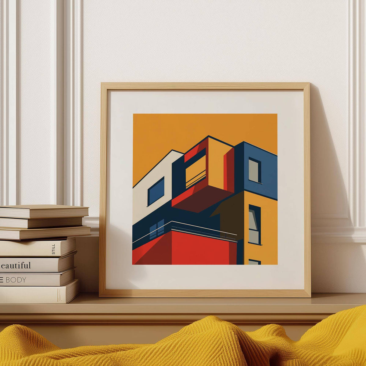 Scandinavian-style posters for office space in deep blue and vibrant red