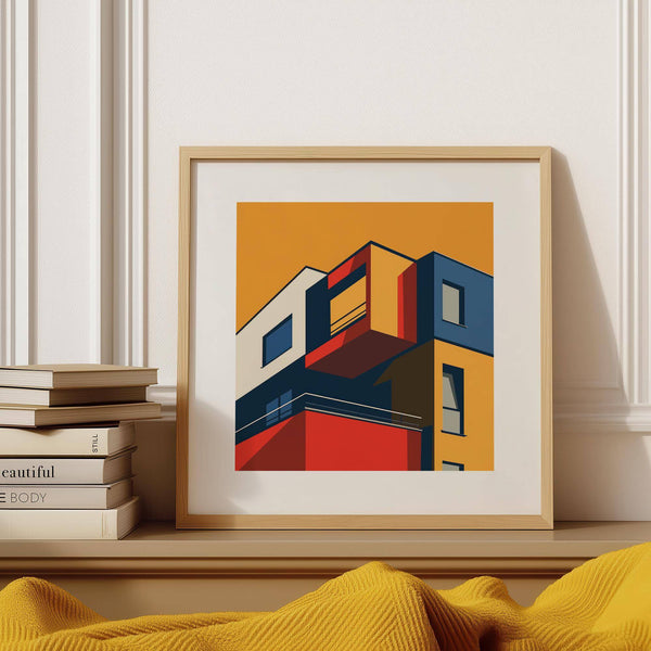 Scandinavian-style posters for office space in deep blue and vibrant red