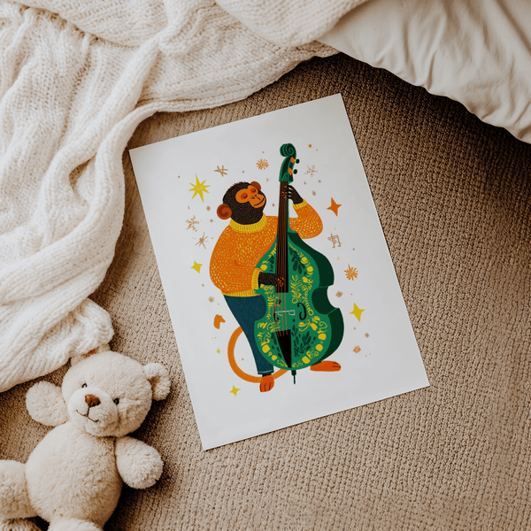 Multicolored Musical Monkey Art Print suited for creative studio wall art