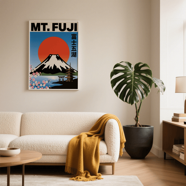 Mt Fuji Wall Art with Pink cherry blossoms for bedroom wall art