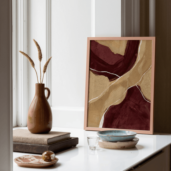Neutral Organic Abstract Art design in Red, Brown, Beige, White for modern hallway wall art