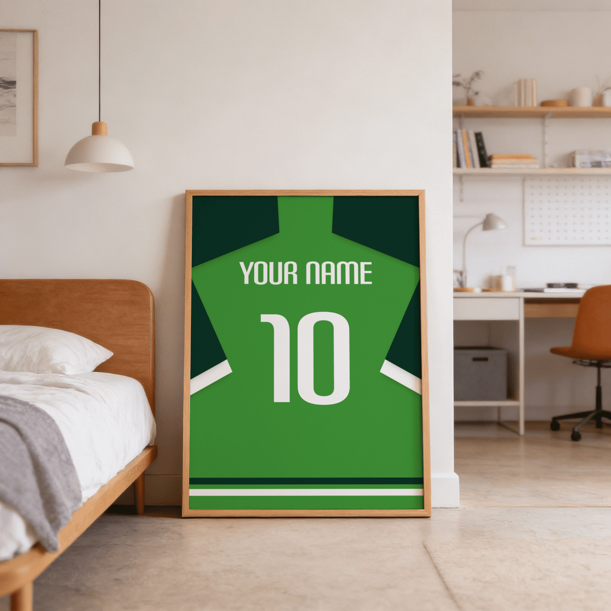 Shown as a football shirt back poster with large number 10 and name line