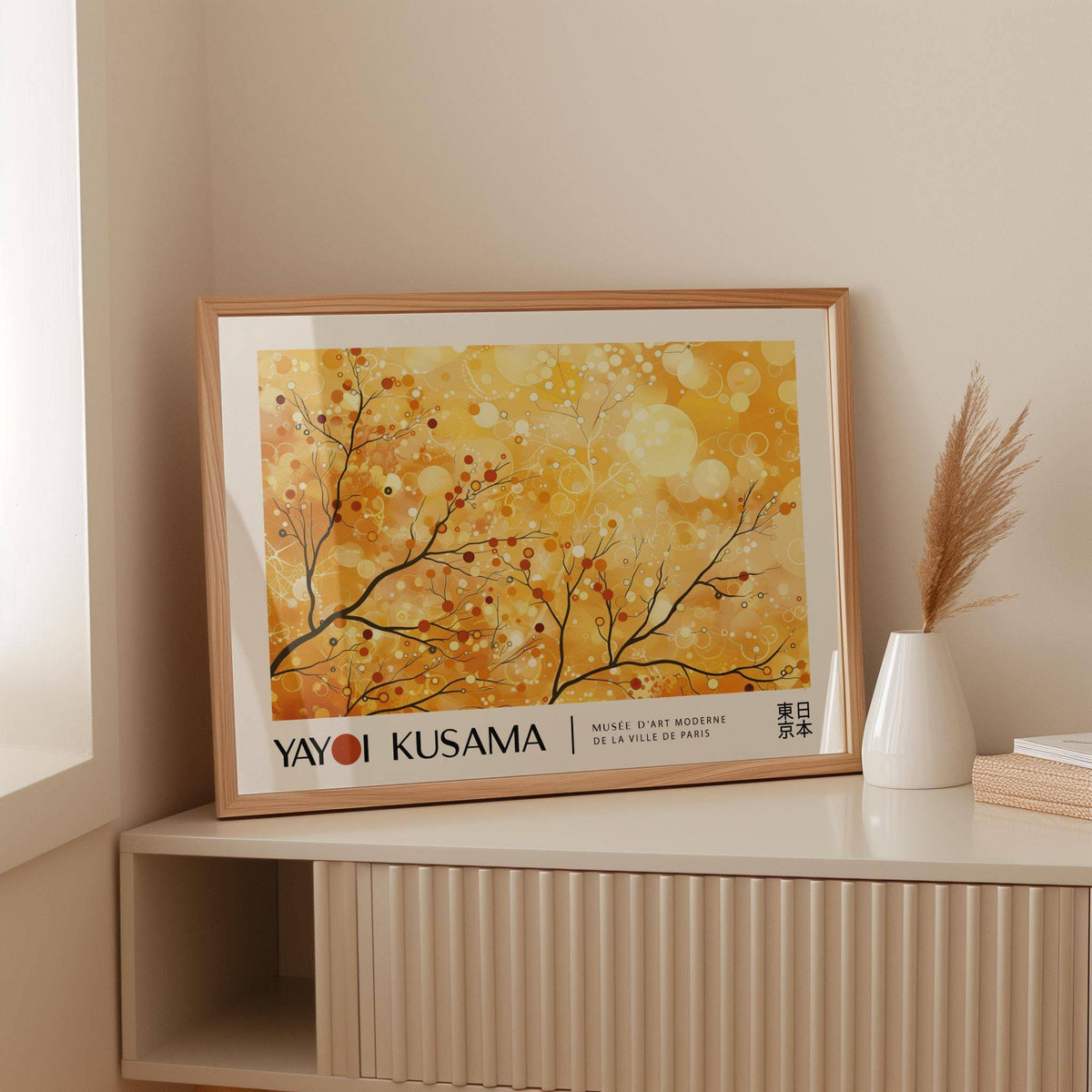 Contemporary landscape poster with seasonal tree pattern for home decor