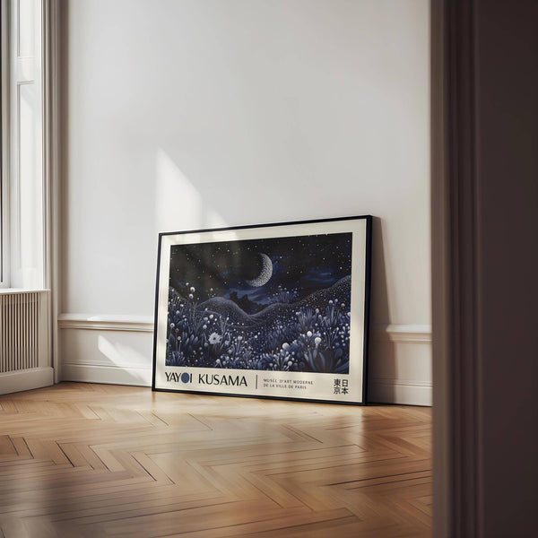 Contemporary night-art featuring a moonlit flower field
