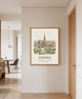 Angled view of Vienna cityscape poster print emphasizing central spire and white space layout