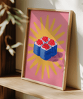 Sushi Poster in Blue, Yellow, Pink, designed for home office wall art