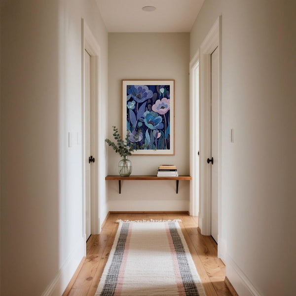 Modern Purple Home Decor art with pastel petals and dotted accents.