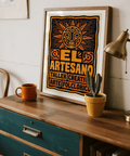 Bold Folk Art Poster print showing sun emblem, rays, and EL ARTESANO text