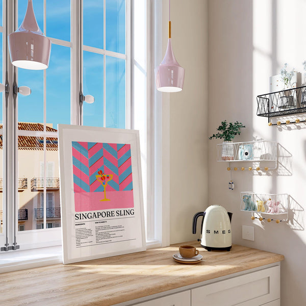 Bold drinks art with colorful chevron pattern and tropical cocktail

