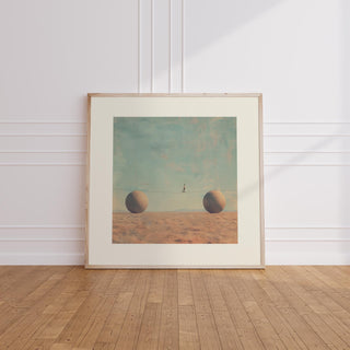 Futuristic art print with a dreamlike landscape and soft pastel hues
