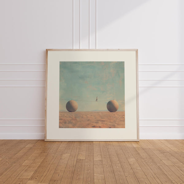 Futuristic art print with a dreamlike landscape and soft pastel hues
