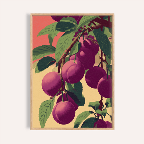 Plum Tree Poster with purple and green colors for kitchen wall art
