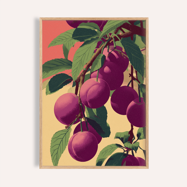 Plum Tree Poster with purple and green colors for kitchen wall art