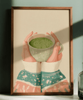 Serene Matcha Tea Art Print with green and cream, great for hallway