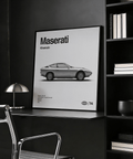 Classic Maserati Khamsin Poster with Gray and Black tones for office decor