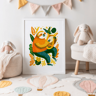 Sloth Art Print woodland animal multicolored art for nursery