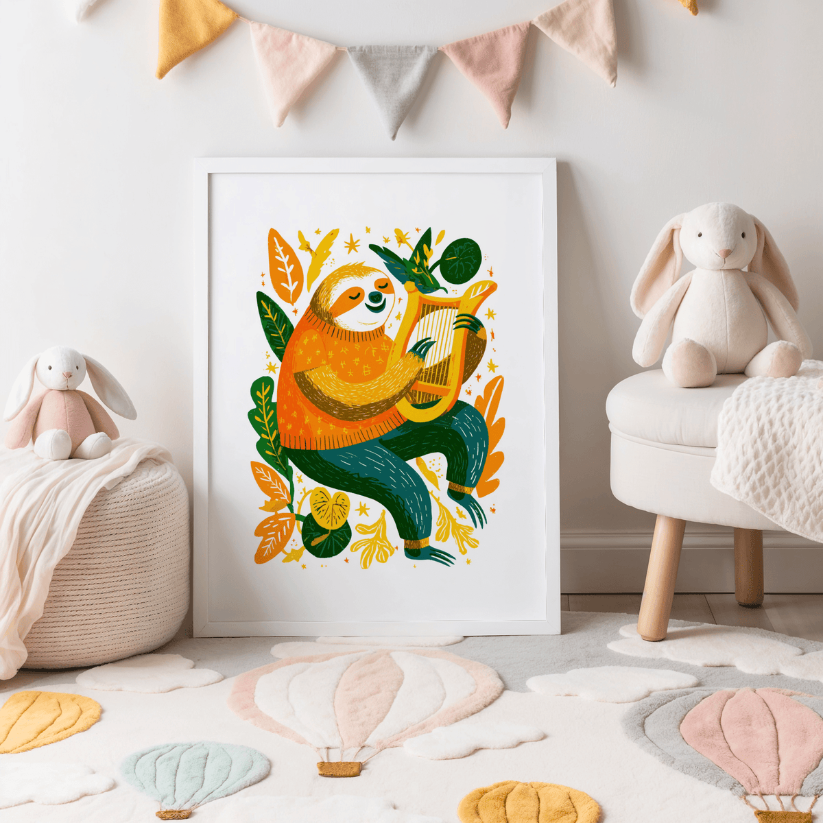 Sloth Art Print woodland animal multicolored art for nursery