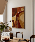Abstract Earth Tones Print with organic shapes in orange for stylish living room