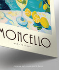 Painterly poster of limoncello by seaside cliffs