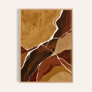Abstract Earth Tones Art print in orange, brown, red, and beige for living room wall art