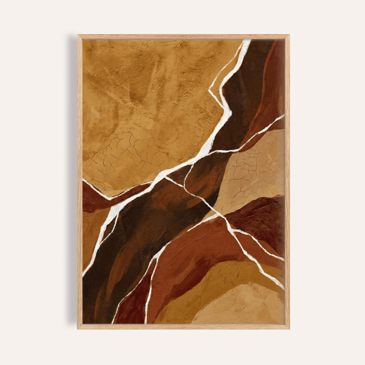 Abstract Earth Tones Art print in orange, brown, red, and beige for living room wall art