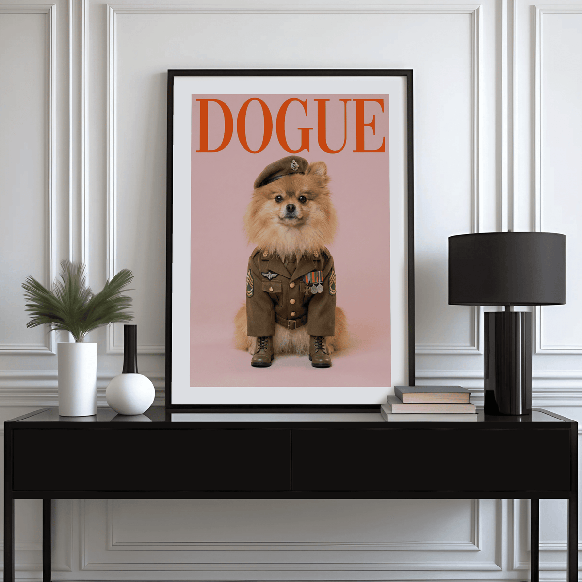 Military Dog Wall Art dog portrait, living room, pink, art print