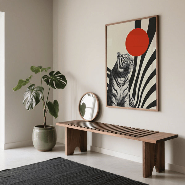 Red sun and tiger design Modern Tiger Poster for den art print