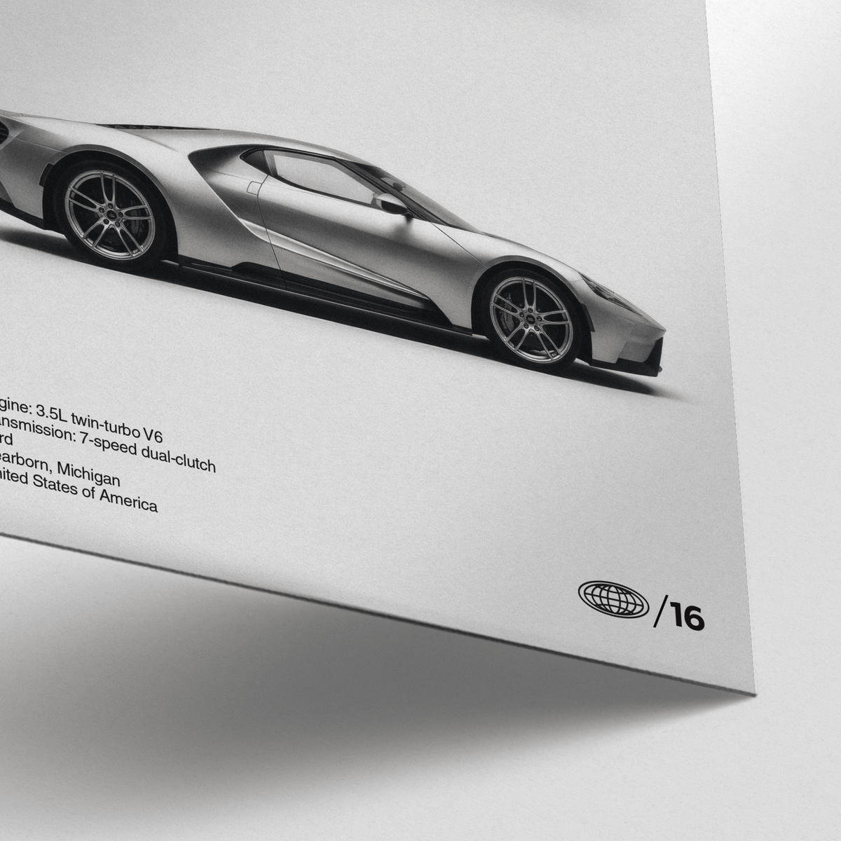 Ford GT Wall Art featuring Black and Gray tones for bedroom print