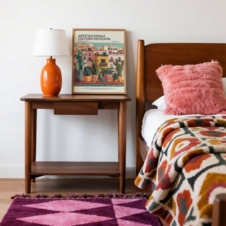 Botanical terrace scene in Latin American Wall Art with pastel buildings.