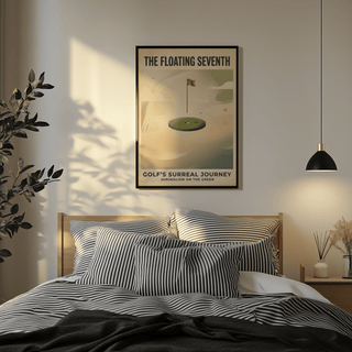 Modern golf wall art print with large negative space and centered putting hole