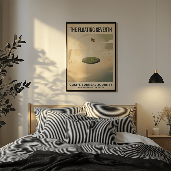 Modern golf wall art print with large negative space and centered putting hole