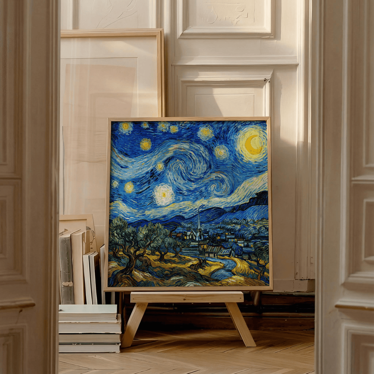 Blue and Yellow Starry Night Art Print decor for modern spaces