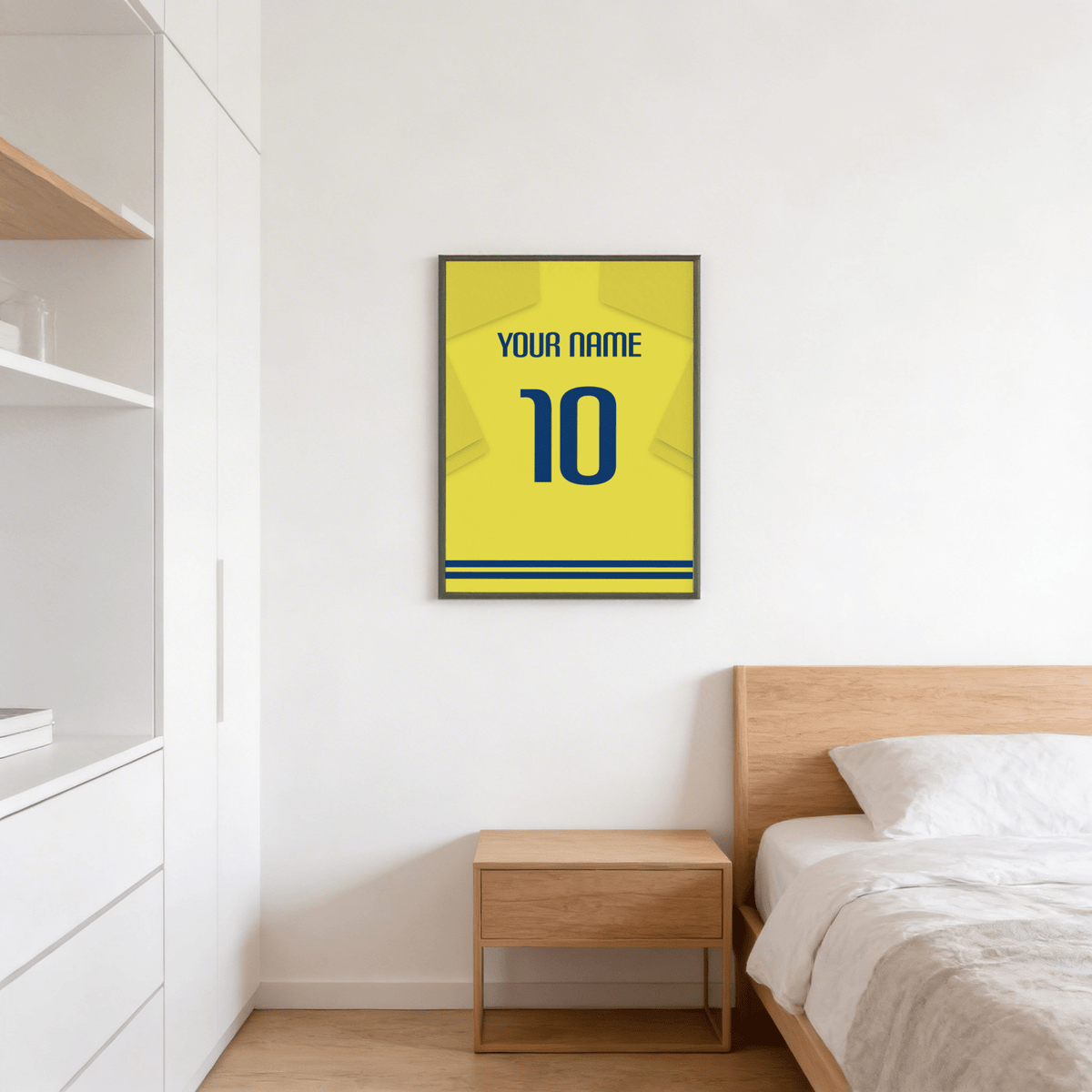 Minimal football shirt poster showing bold name lettering and large number 10